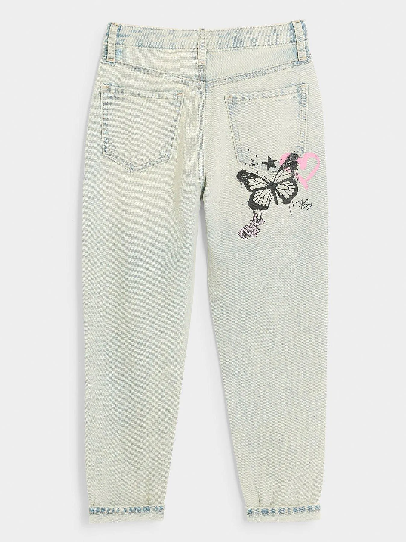 River Island Girls Graffiti Print Mom Jeans - Blue