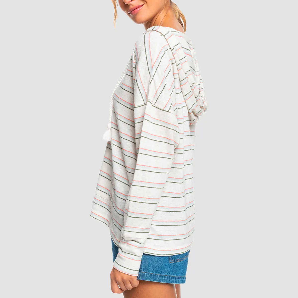 Roxy Paddle Out Stripe Pullover Hoodie Snow White Beach Bum - Womens