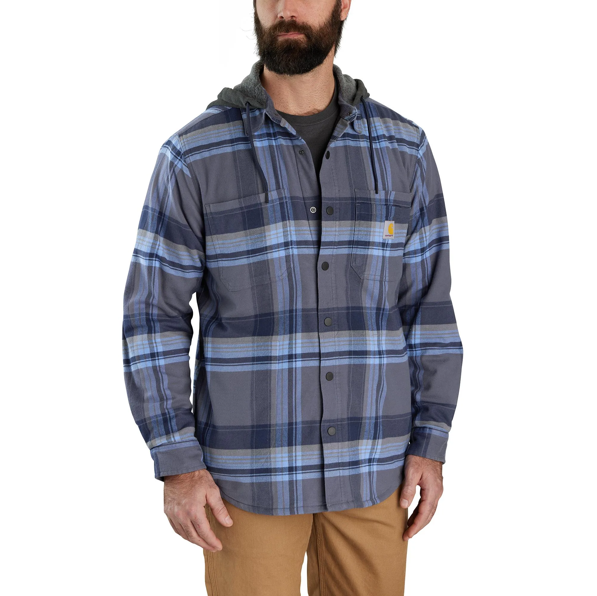 RUGGED FLEX RELAXED FIT FLANNEL FLEECE LINED HOODED SHIRT JAC 105938