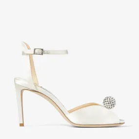 Sacora 85 Ivory Satin Sandals with Crystal-Embellished Sphere