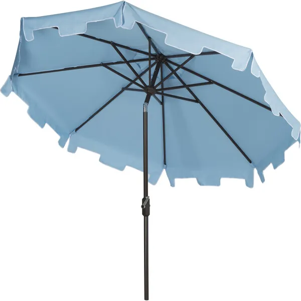 Safavieh UV-Resistant Zimmerman 9' Crank Push-Button Tilt Umbrella, Light Blue