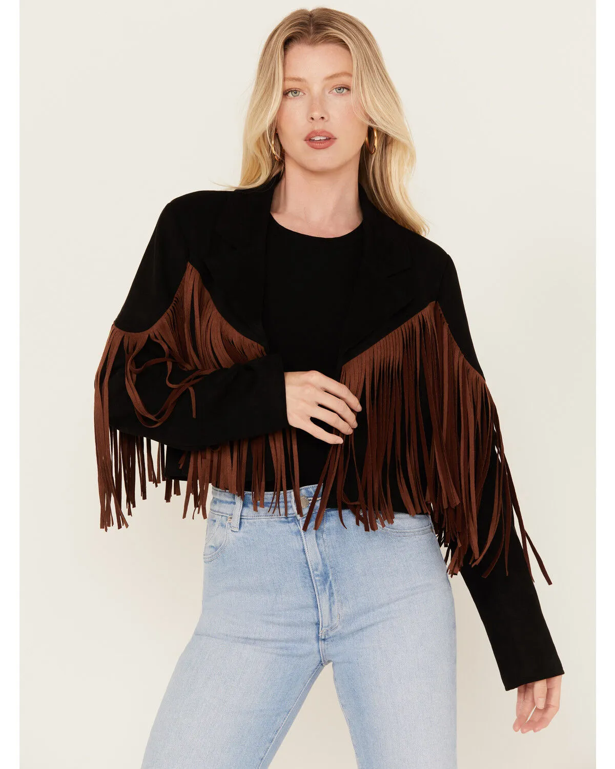 Saints & Hearts Girls' Faux Suede Cropped Fringe Jacket