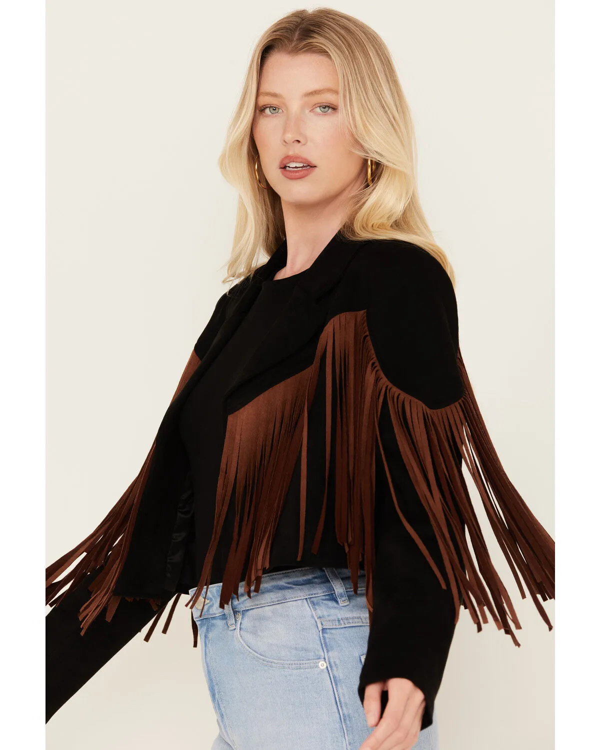 Saints & Hearts Girls' Faux Suede Cropped Fringe Jacket