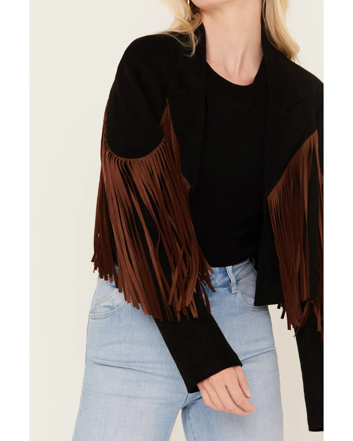 Saints & Hearts Girls' Faux Suede Cropped Fringe Jacket