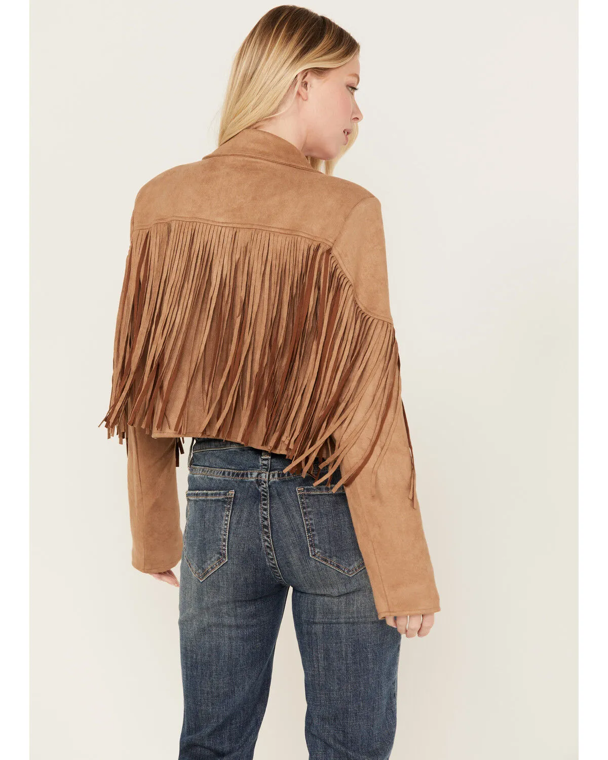 Saints & Hearts Women's Faux Suede Cropped Fringe Jacket