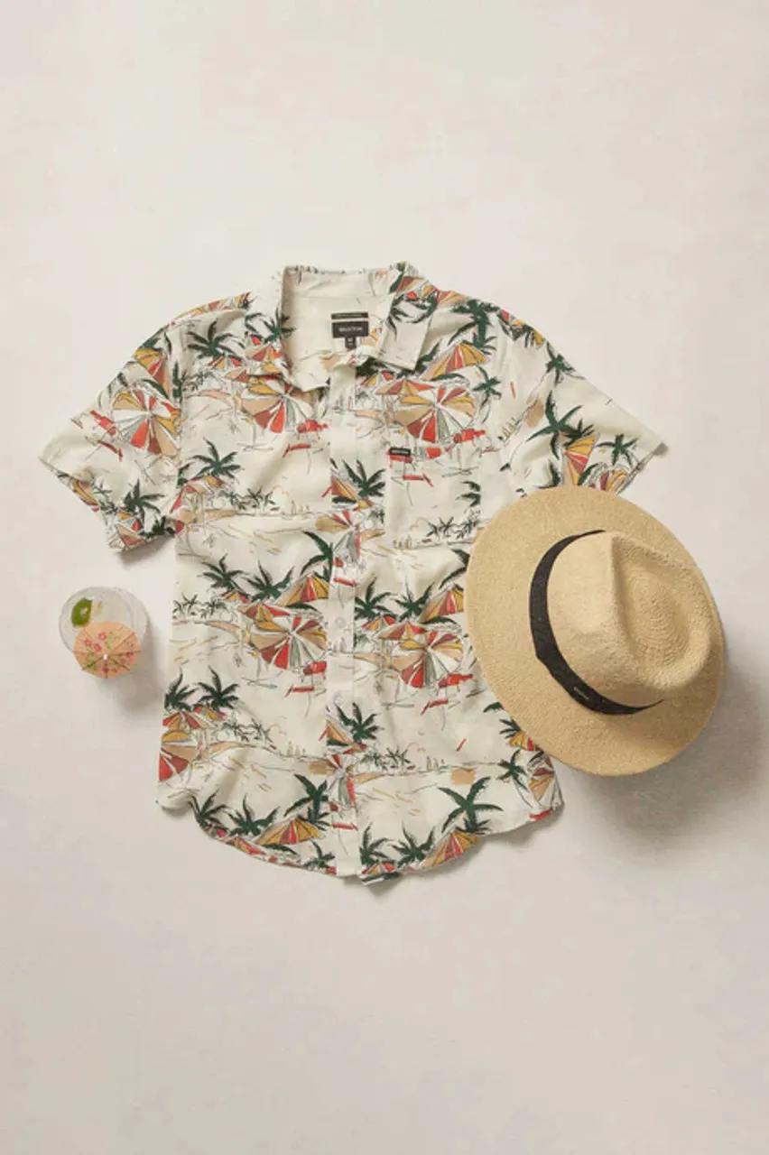 (SALE!!!) Brixton Charter Slub SS Button Up Woven Shirt - Off White Umbrella