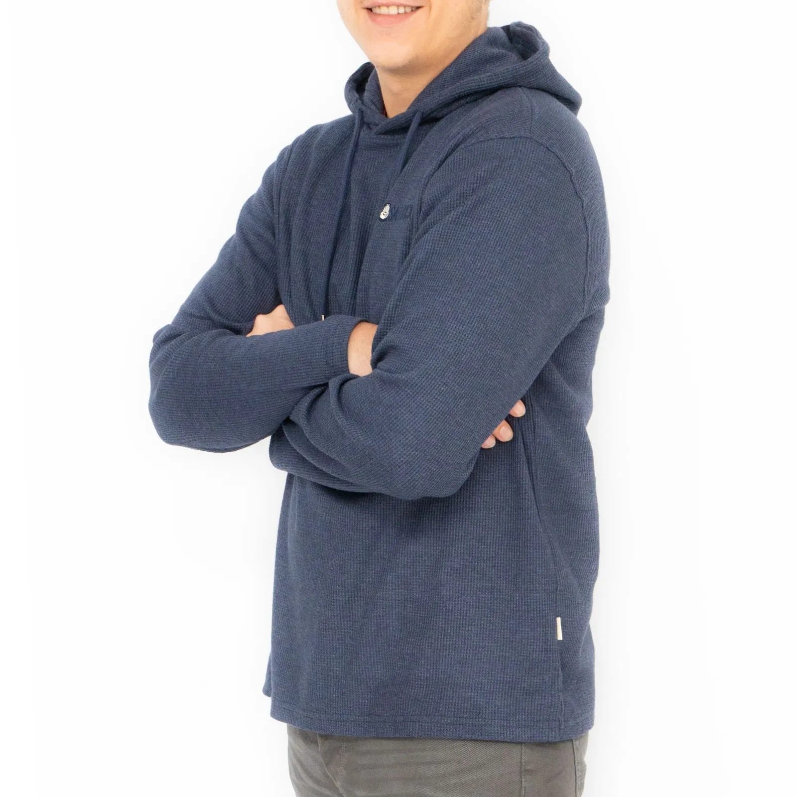 Saltrock Mens Waffle Texture Hooded Top Steel Navy Blue Cotton Blend