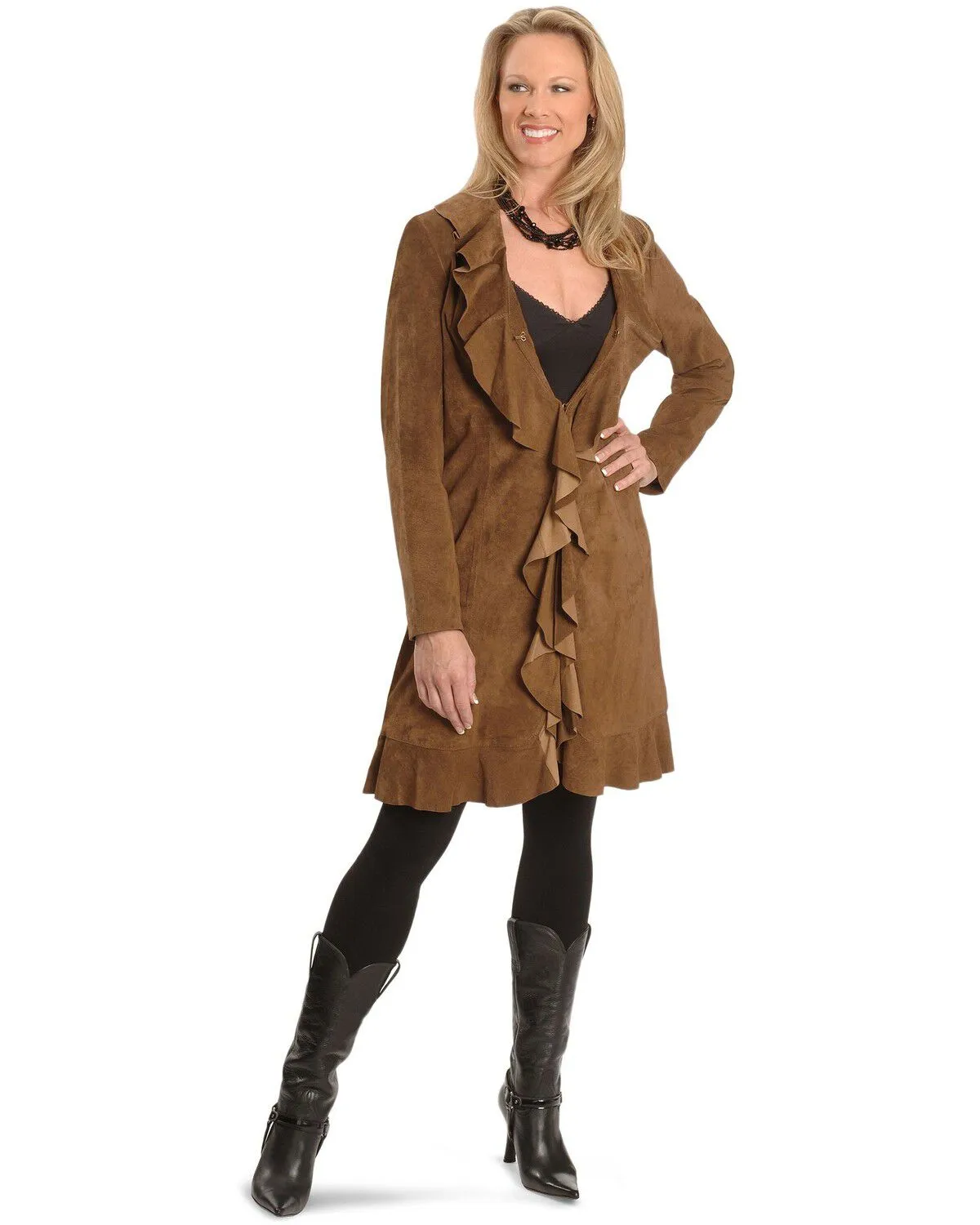 Scully Women's Ruffle Suede Leather Long Jacket