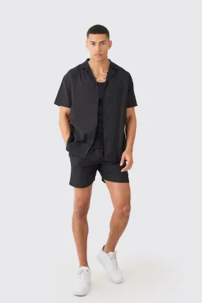 Short Sleeve Oversized Linen Shirt & Short | boohooMAN UK