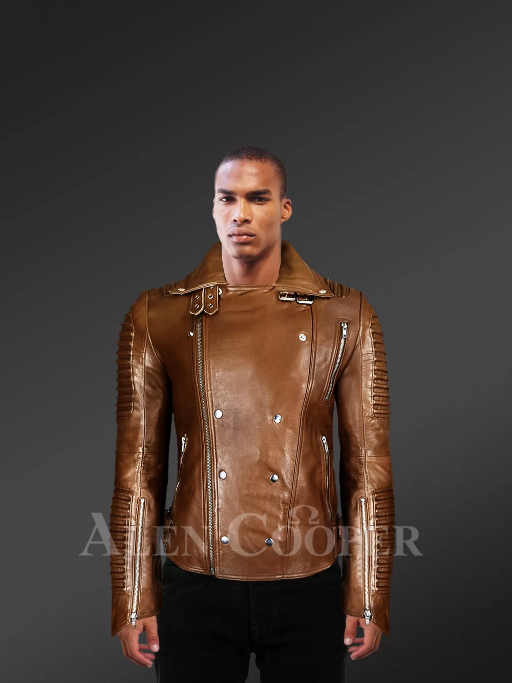 Slim Fit Leather Jacket in Biker Style for Men