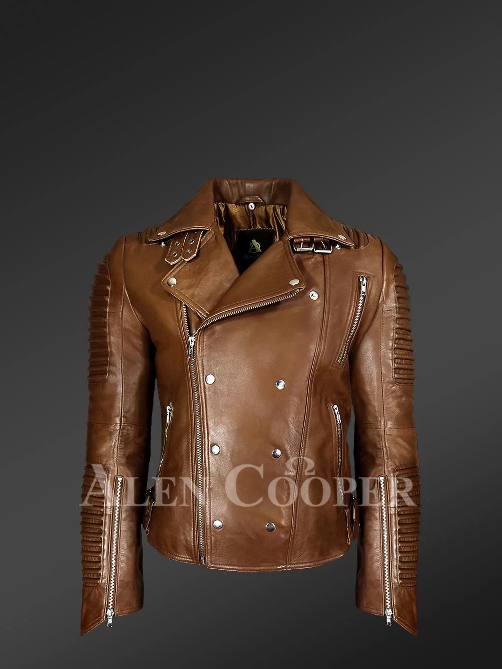 Slim Fit Leather Jacket in Biker Style for Men