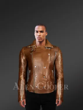 Slim Fit Leather Jacket in Biker Style for Men