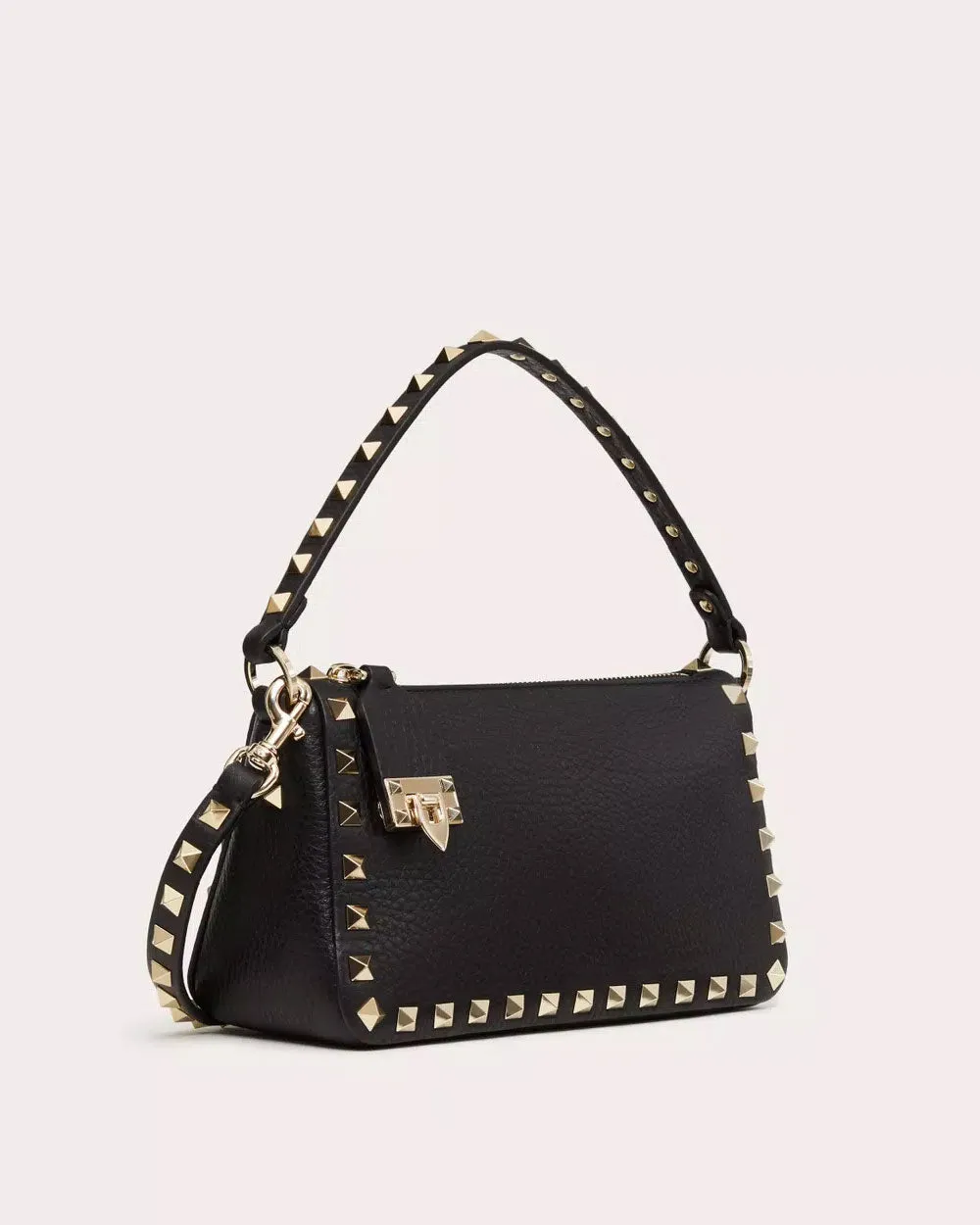 Small Rockstud Shoulder Bag in Nero