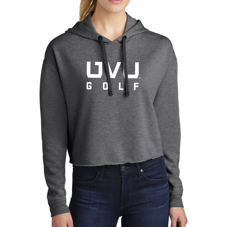 Sport-Tek Ladies PosiCharge Tri-Blend Wicking Fleece Crop Hooded Pullover - UVU Golf