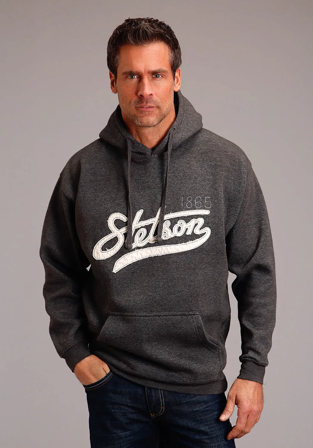 Stetson Mens 1865 Applique Script Grey Cotton Blend Hoodie