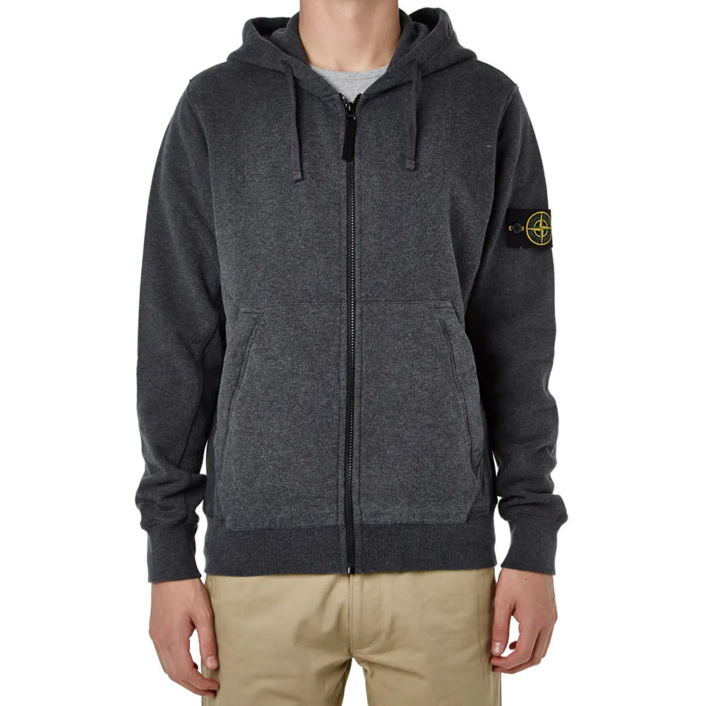 Stone Island Garment Dyed Zipped Cotton Fleece Hooded SweatCharcoal Marl