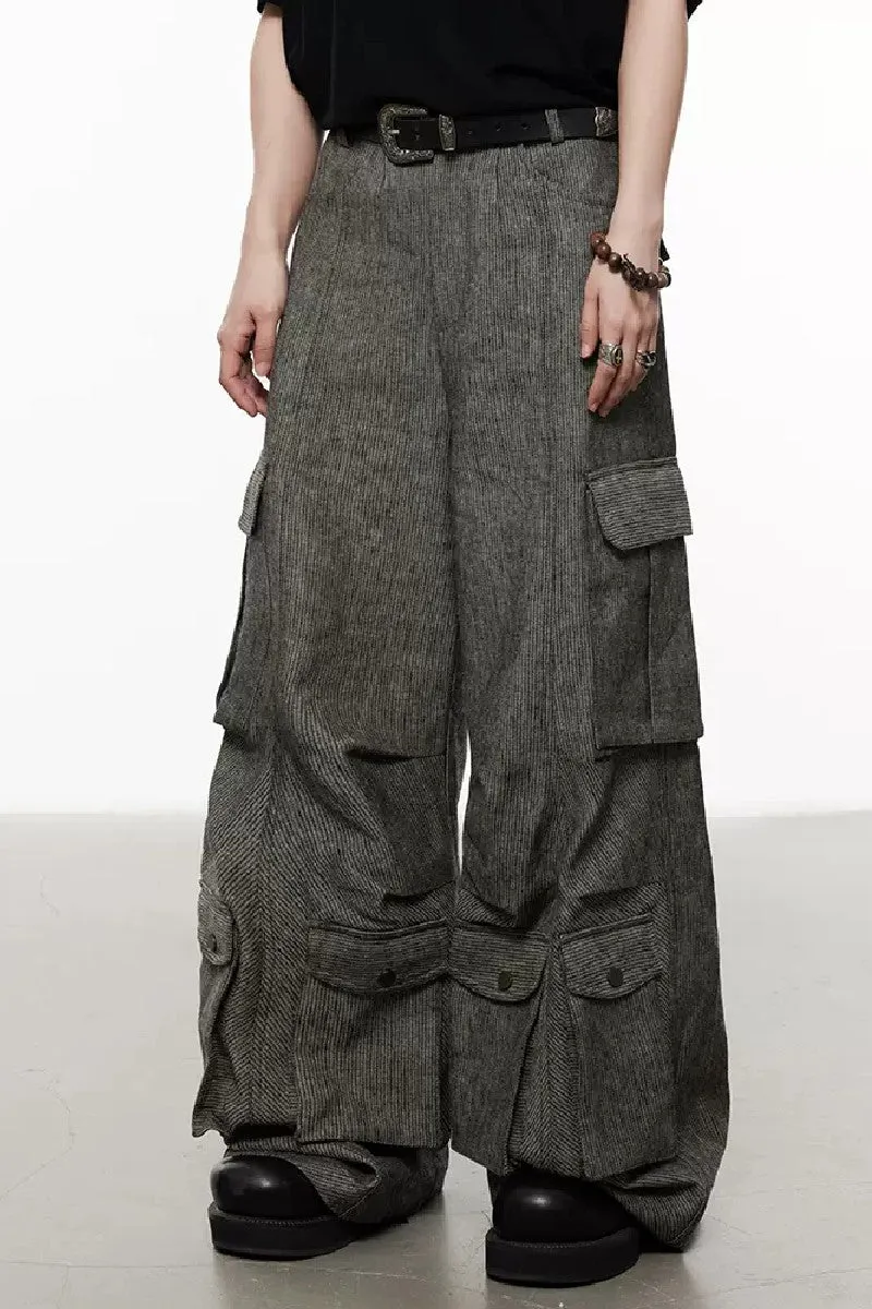 Striped Oversized Multi Pocket Trousers