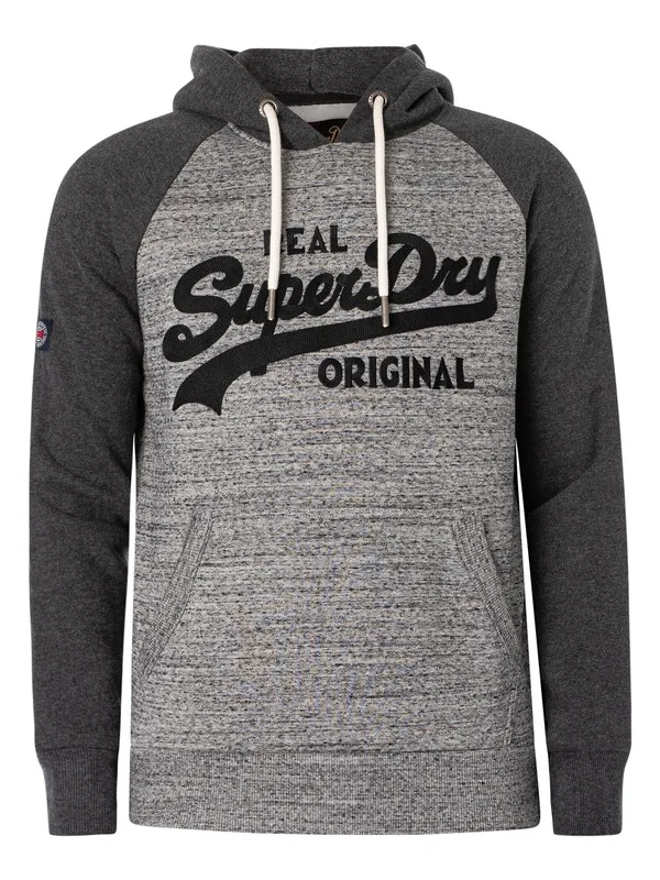 Superdry Athletic Raglan Pullover Hoodie - Flint Grey Grit/Charcoal Heather