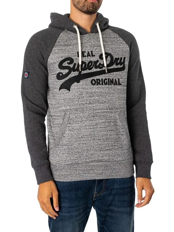 Superdry Athletic Raglan Pullover Hoodie - Flint Grey Grit/Charcoal Heather