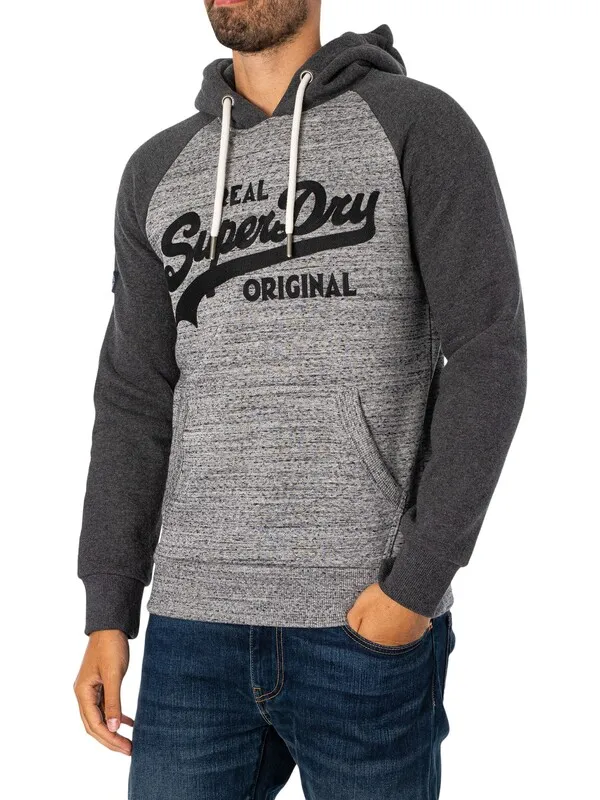 Superdry Athletic Raglan Pullover Hoodie - Flint Grey Grit/Charcoal Heather