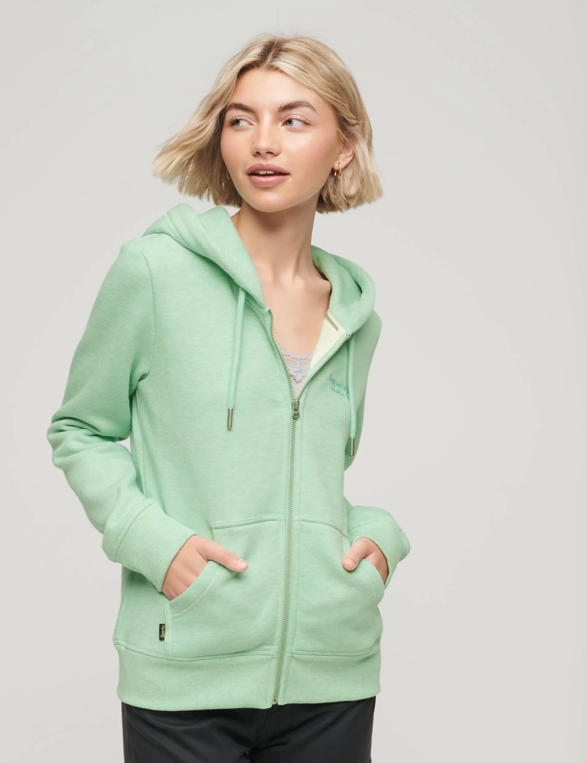 Superdry Women's Cotton Rich Relaxed Zip Up Hoodie - 12 - Green, Green