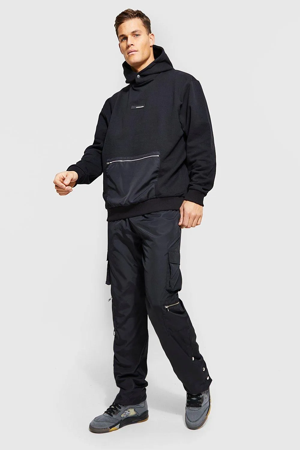 Tall Oversized Cargo Shell Hooded Tracksuit | boohooMAN UK