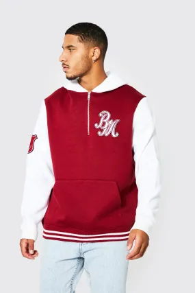 Tall Varsity 1/4 Zip Sports Rib Hoodie | boohooMAN UK