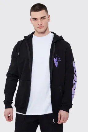 Tall Zip Through Applique Sleeve Hoodie Contrast Stitch | boohooMAN UK