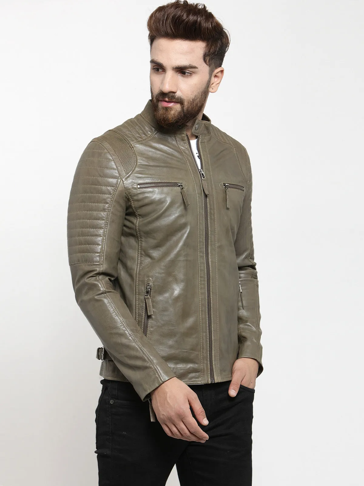 Teakwood Leathers Olive Green Men's 100% Genuine Leather Jacket