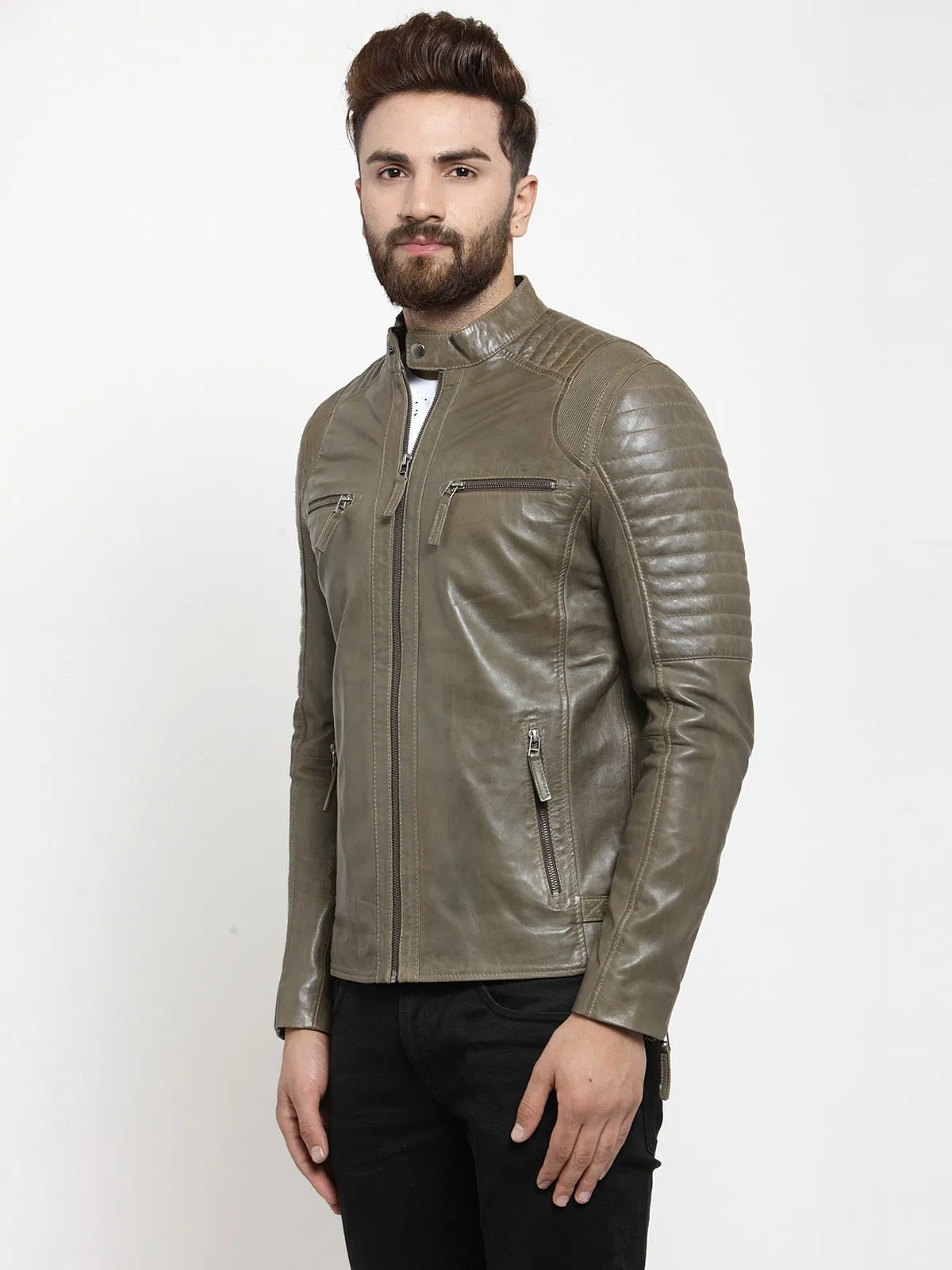 Teakwood Leathers Olive Green Men's 100% Genuine Leather Jacket