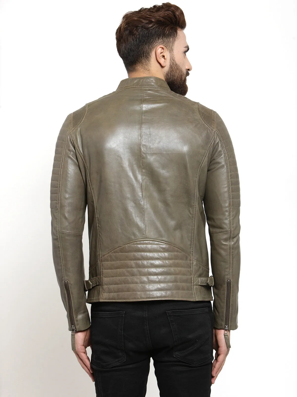 Teakwood Leathers Olive Green Men's 100% Genuine Leather Jacket