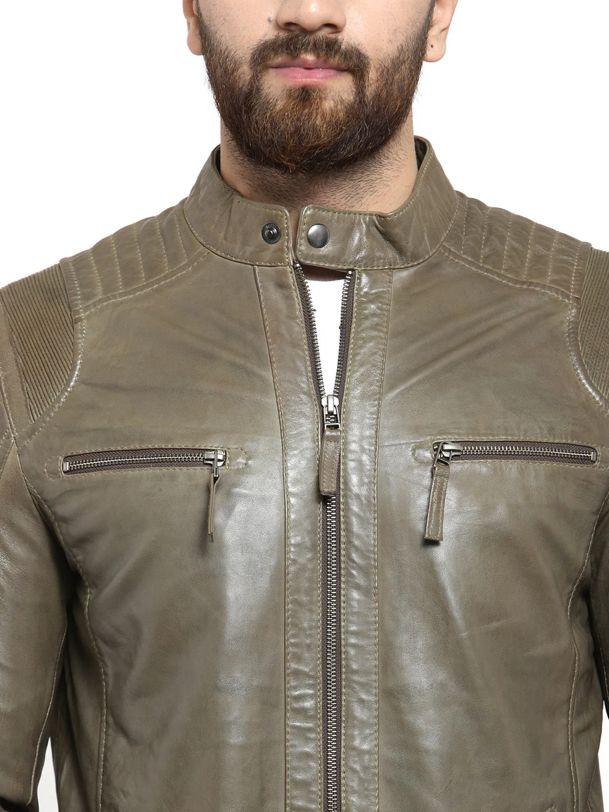 Teakwood Leathers Olive Green Men's 100% Genuine Leather Jacket