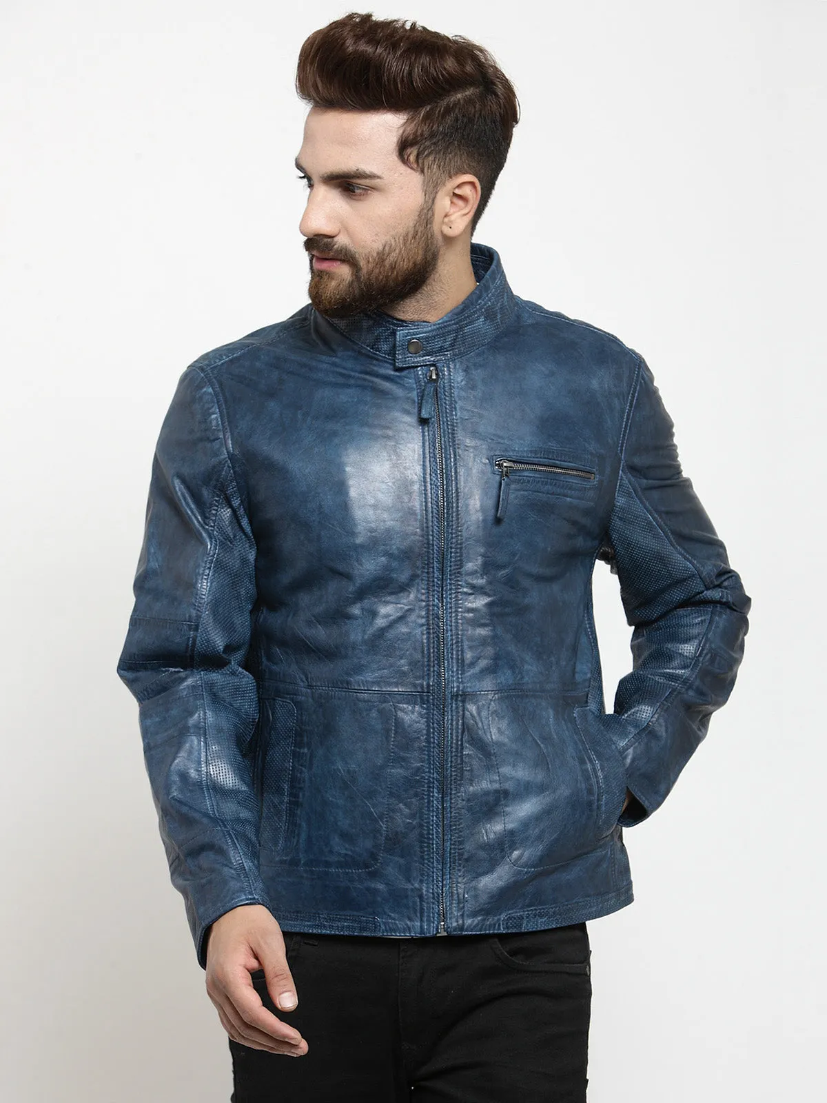 Teakwood Leathers Royal Blue Men's 100% Genuine Leather Jacket