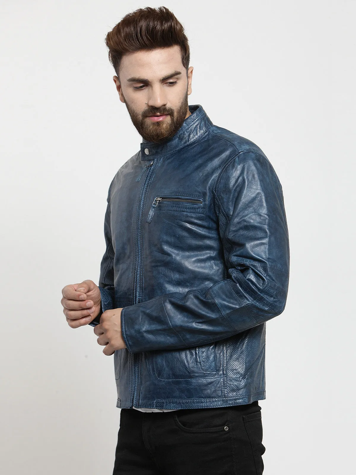 Teakwood Leathers Royal Blue Men's 100% Genuine Leather Jacket