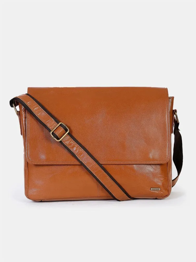 Teakwood Tan Solid Genuine Leather Laptop Bag- Clearance sale