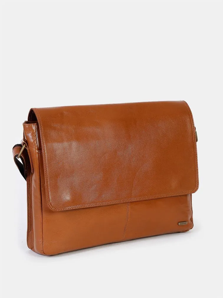 Teakwood Tan Solid Genuine Leather Laptop Bag- Clearance sale