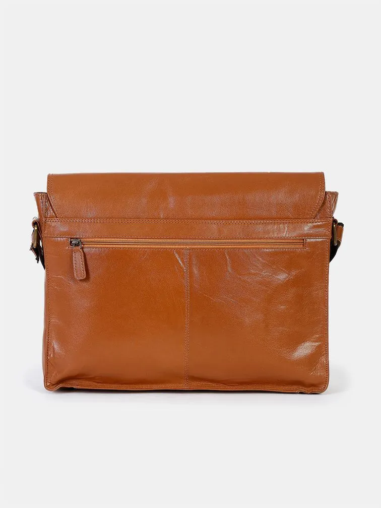 Teakwood Tan Solid Genuine Leather Laptop Bag- Clearance sale