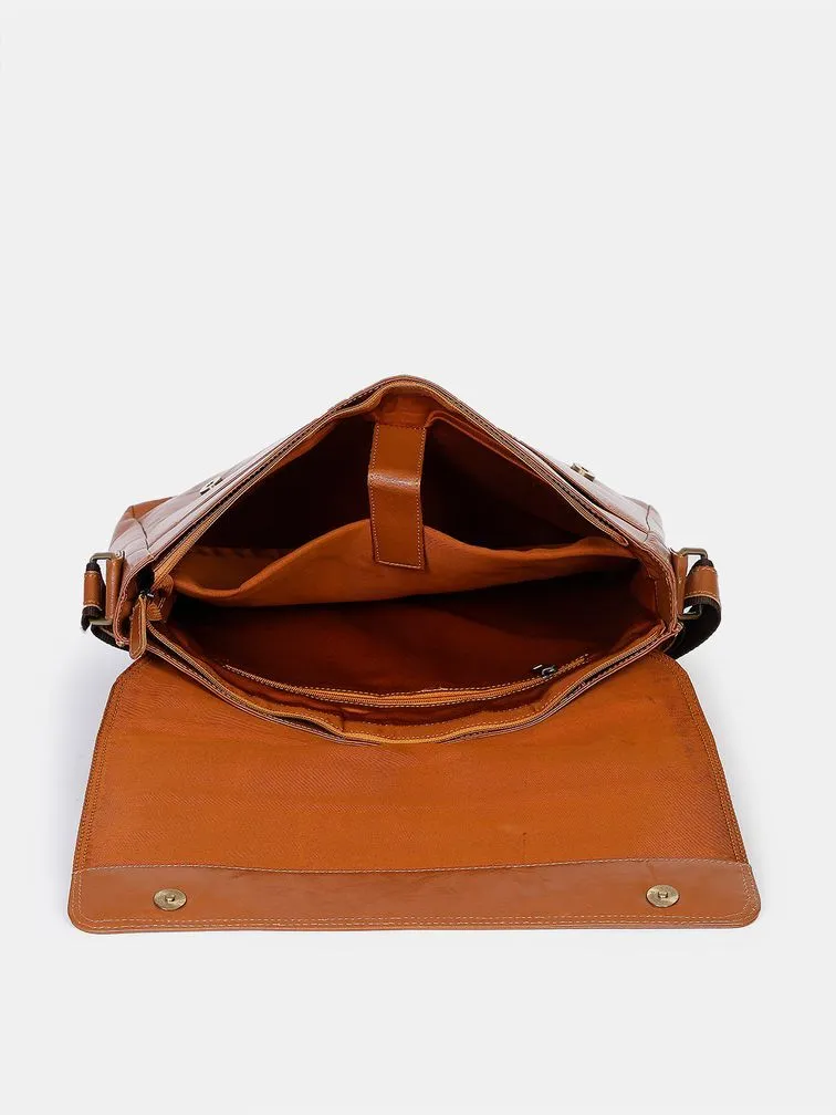 Teakwood Tan Solid Genuine Leather Laptop Bag- Clearance sale