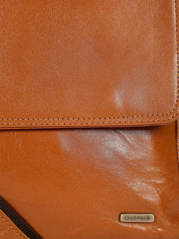 Teakwood Tan Solid Genuine Leather Laptop Bag- Clearance sale