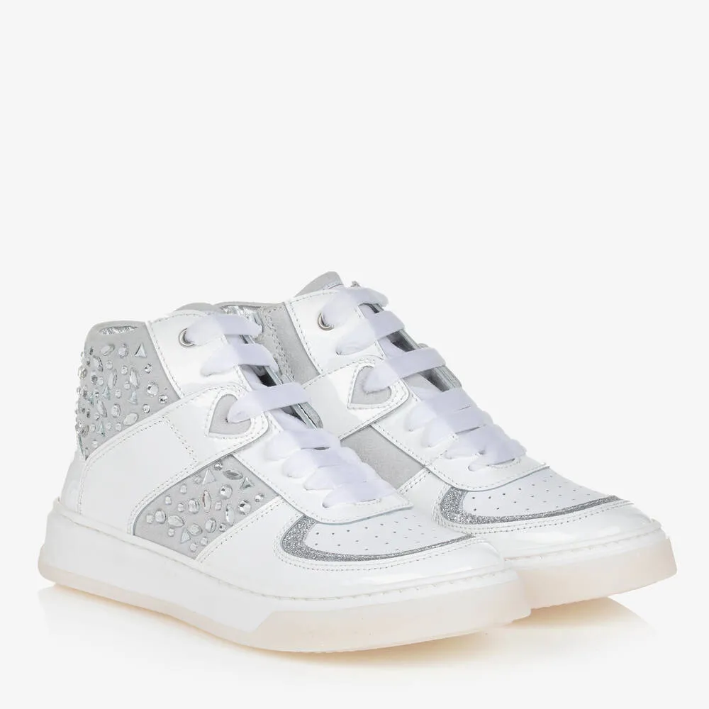 Teen Girls White Leather High-Top Trainers