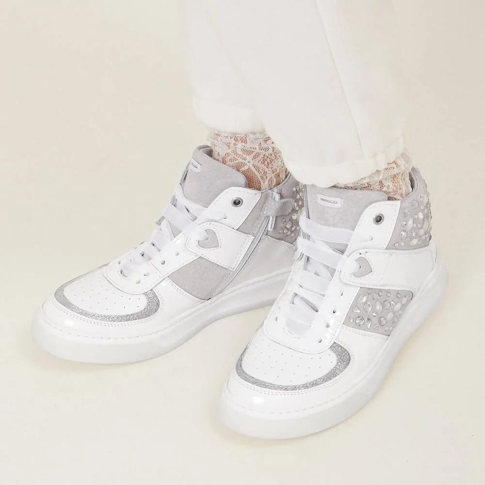 Teen Girls White Leather High-Top Trainers