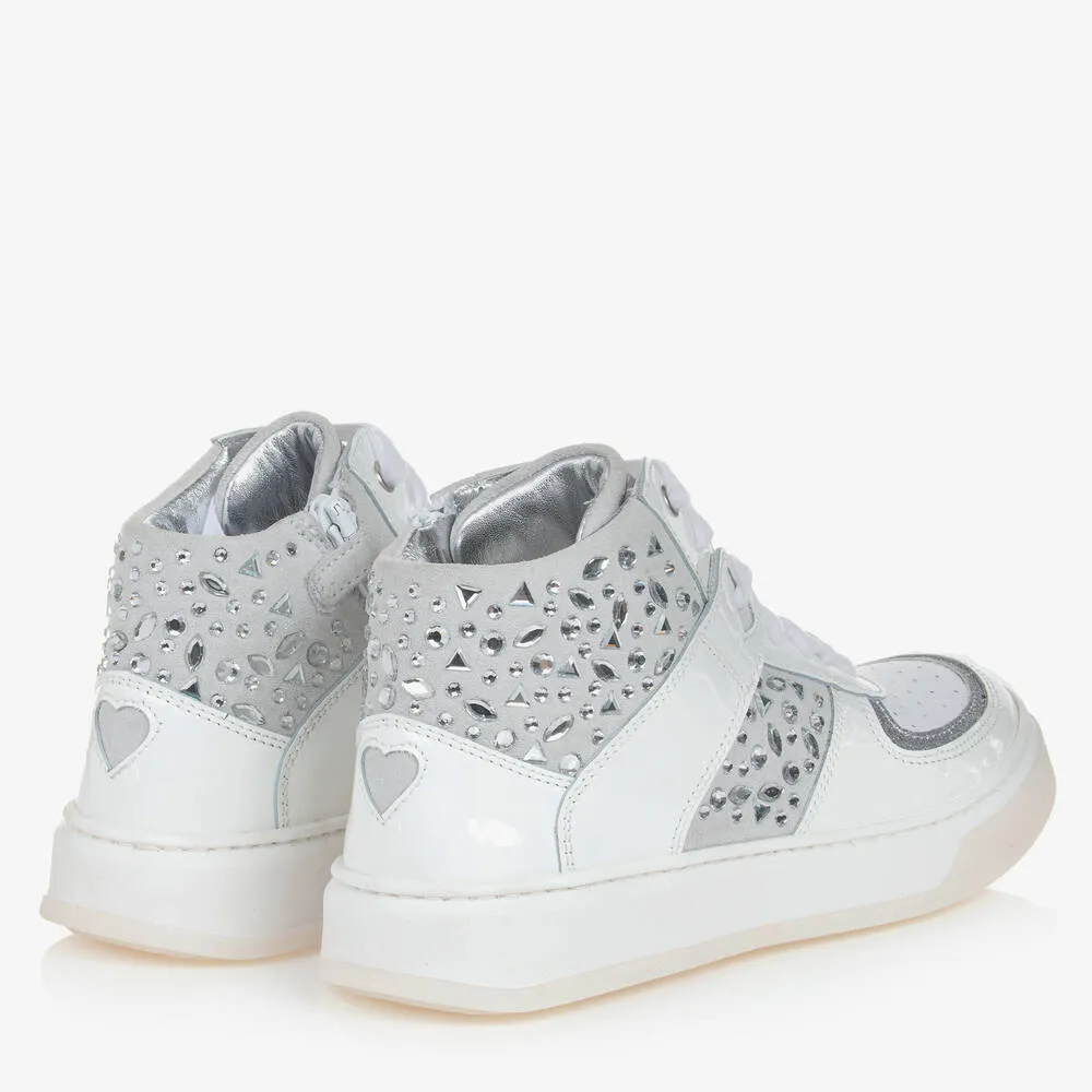 Teen Girls White Leather High-Top Trainers