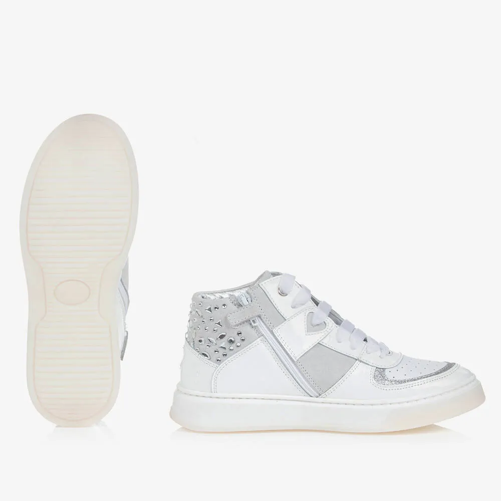 Teen Girls White Leather High-Top Trainers