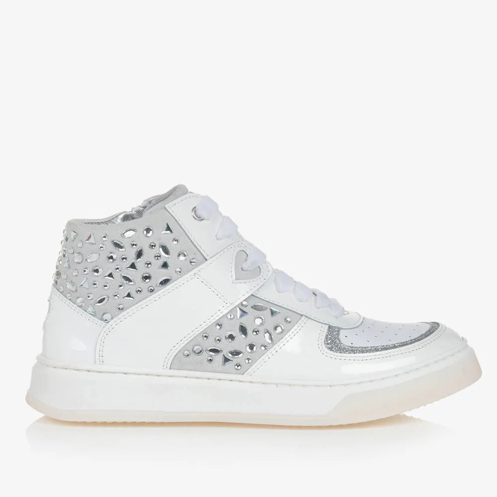 Teen Girls White Leather High-Top Trainers