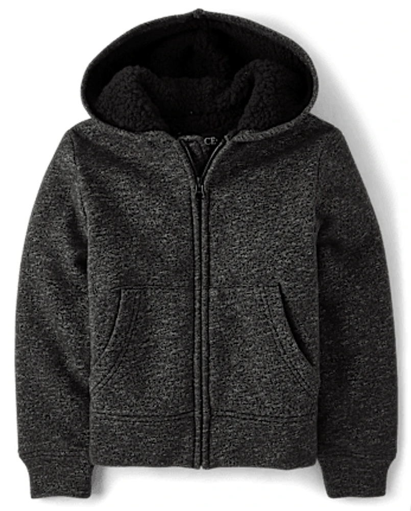 The Children's Place Boys Fleece Sherpa Lined Zip Up Hoodie