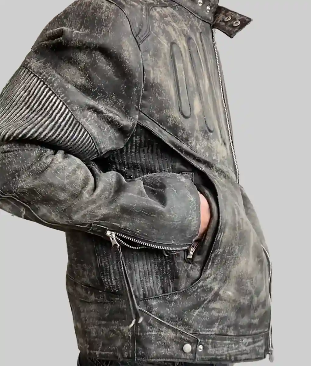 Travis Scott Juntae Kim Distressed Leather Biker Jacket | TLC UK