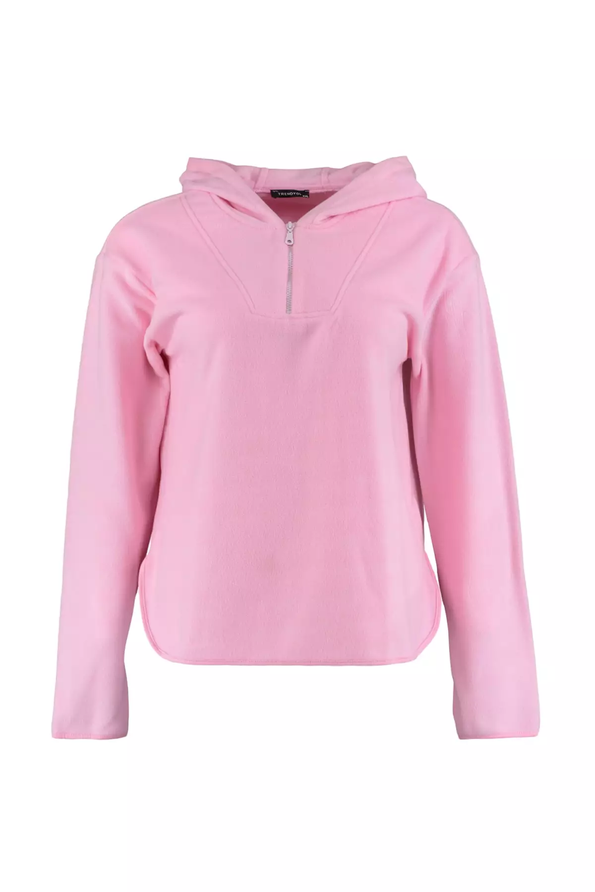 Trendyol Plus Size Pink Hooded Thick Fleece Knitted Sweatshirt.