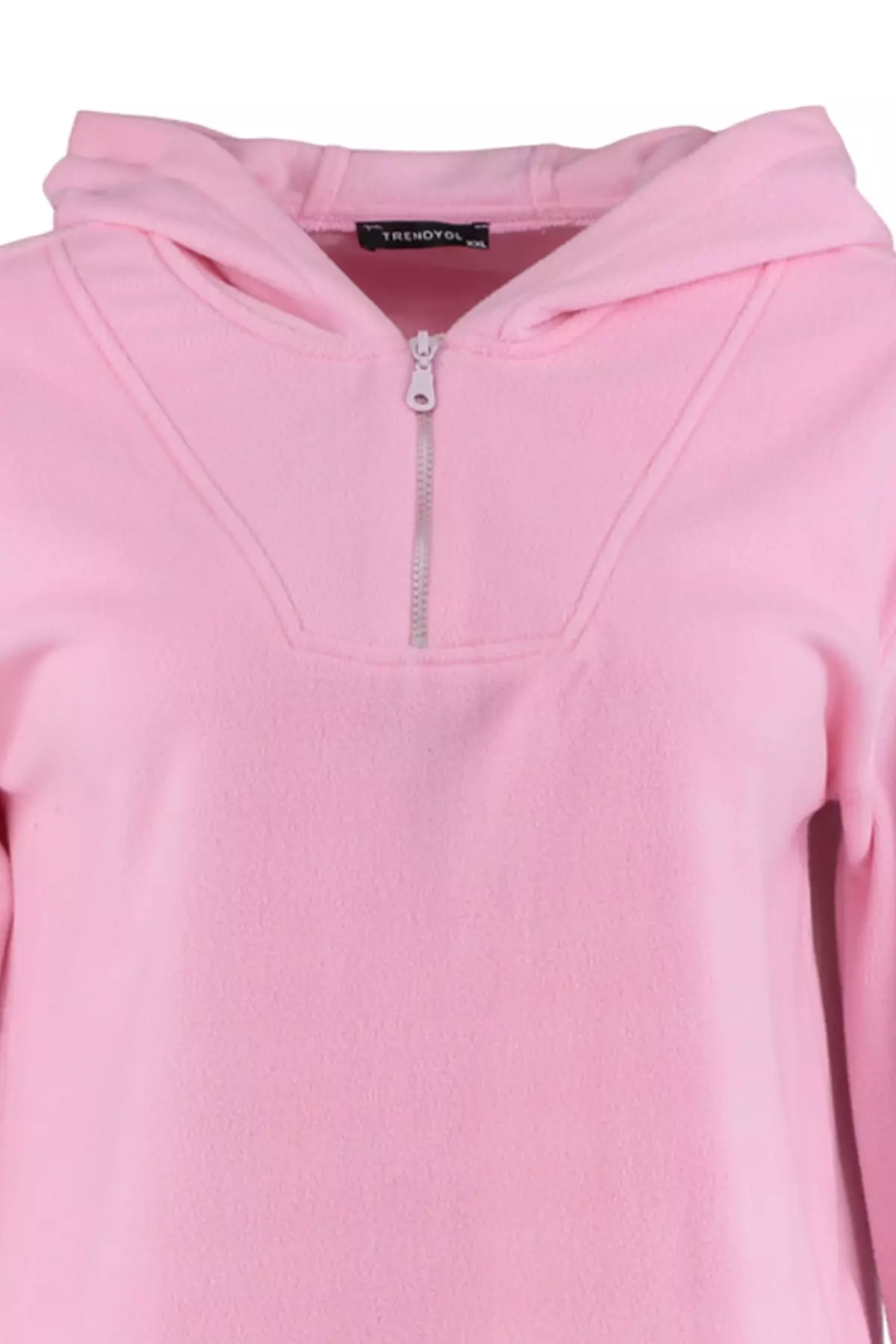 Trendyol Plus Size Pink Hooded Thick Fleece Knitted Sweatshirt.