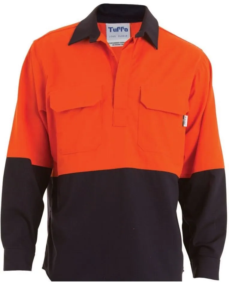 Tuffa Workwear Closed Front Shirt - Long Sleeve - Flame-Resistant - HRC 2 - Midweight Westex - Navy/Orange - Medium - SHC0002 - 