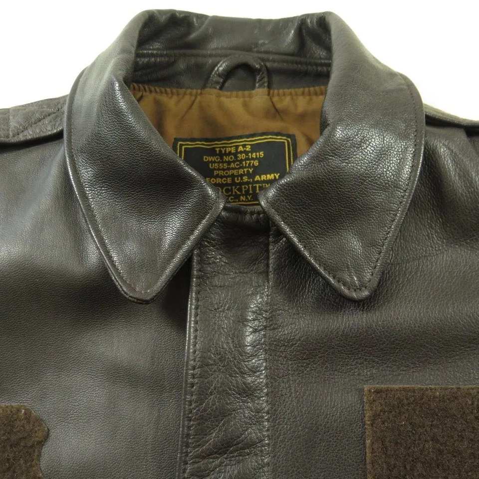 Type A-2 Leather Goatskin Flight Jacket Mens 38 Long New Cockpit Patches USA